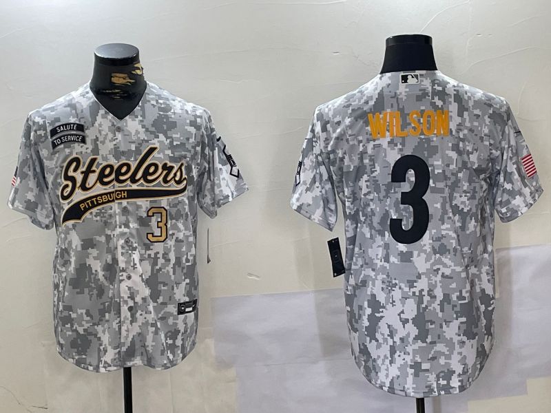 Men Pittsburgh Steelers #3 Wilson Nike Arctic Camo 2024 Salute to Service Limited NFL Jersey style 3->san francisco 49ers->NFL Jersey